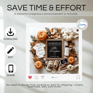 Fall Pregnancy Announcement Fall Baby Announcement Digital Autumn Baby Announce Neutral Instant Editable Social Media Gender Neutral image 2