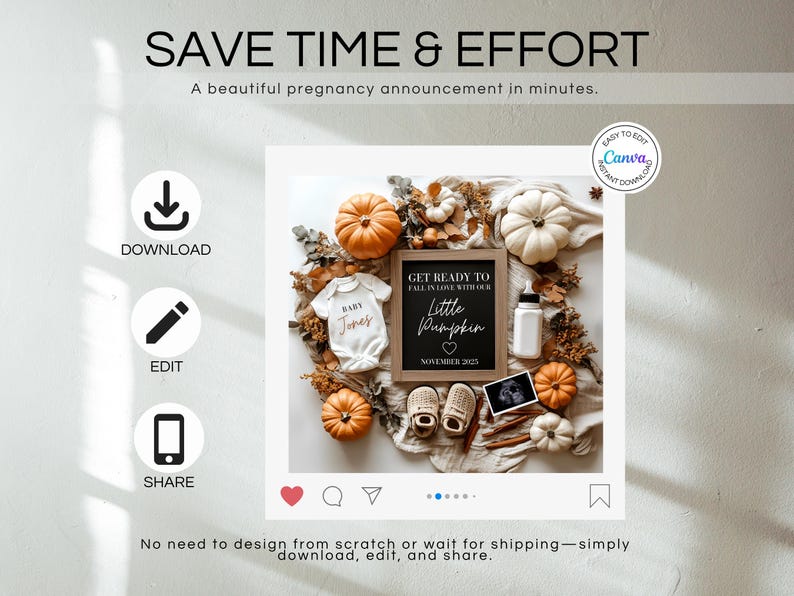 Fall Pregnancy Announcement Fall Baby Announcement Digital Autumn Baby Announce Neutral Instant Editable Social Media Gender Neutral image 2