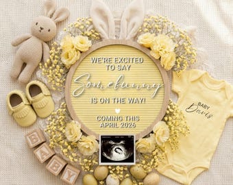 Easter Pregnancy Announcement Digital Bunny Baby Reveal Spring Floral Announcement Easter Baby Reveal Bunny Pregnancy Neutral Baby Editable