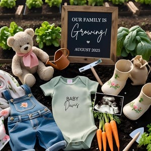 Gartenarbeit Schwangerschaftsankündigung Frühling Schwangerschaftansage hier sind wir wieder gewachsen Babymitteilung geschlechtsneutrale Baby Social Media Reveal