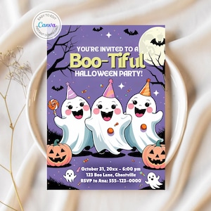 Halloween Birthday Invitation Digital Ghost Birthday Invitation Spooky Halloween Party Kids Costume Halloween Boo Invitation Editable Canva