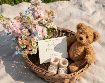 Simple Spring Pregnancy Announcement Digital Neutral Baby Announcement Spring Announcement Flower Pregnancy Social Media Flower Baby Reveal