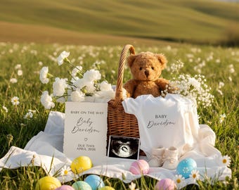 Easter Baby Announcement | Spring Pregnancy Reveal, Bunny Theme (Digital Template)