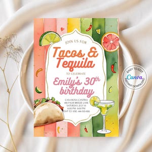 Tacos Tequila Invitation Digital Fiesta Invitation Taco Party Adult Birthday Invitation Margarita 30th Bday Invite Fiesta Birthday Mexican