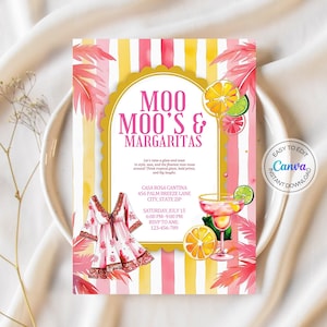 Moomoos and Margaritas Invitation Digital Ladies Night Invitation Pajama Party Bachelorette Invitation Glam Party Moo Moos Invitation Pink