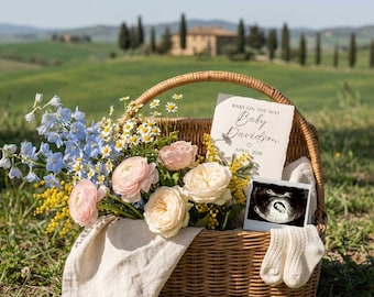 Floral Spring Pregnancy Announcement Digital Spring Baby Reveal Gender Neutral Announcement Simple Pregnancy Social Media Flower Baby Reveal