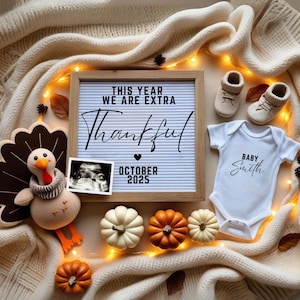 Thanksgiving Pregnancy Announcement Digital Turkey Baby Announcement Fall Pregnancy Autumn Turkey Baby Reveal Social Media Editable Instant