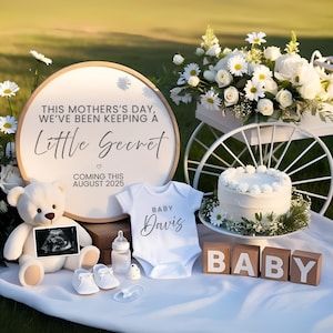 Muttertag Schwangerschaftsankündigung Frühling Babymitteilung Digital Gender Neutral Baby Reveal Boho Blumenmitteilung Social Media Reveal