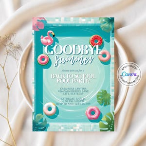 End of Summer Pool Party Invitation Digital Back to School Party Invitation Swim Party Summer Back to School Party Pool Invitation Editable