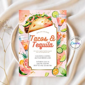 Tacos Tequila Party Invitation Digital Tequila Birthday Invitation Taco Fiesta Mexican Birthday Party Adult Birthday 30th Margarita Invite