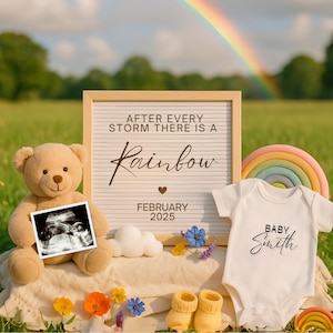 Digital Rainbow Baby Pregnancy Announcement IVF Baby Reveal Minimalist Pregnancy Rainbow Neutral Announce Social Media Reveal Spring Baby