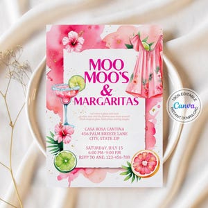 Pink Moo Moos Margaritas Invitation Digital Ladies Night Invite Bachelorette Party Pajama Girls Day Party Pink Mumu Invitation Moms Night