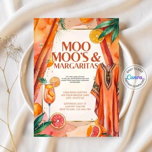 Moo Moos & Margaritas Invitation Digital Ladies Night Invite Bachelorette Party Pajama Girls Night Party Invitation Mumus Brunch Party