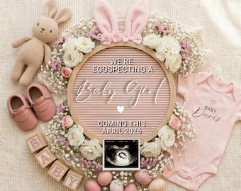 Easter Baby Girl Announcement Spring Girl Baby Reveal Its A Girl Pregnancy Easter Announcement Floral Girl Gender Reveal Social Media Reveal