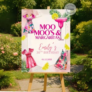 Moo Moos & Margaritas Welcome Sign Digital Ladies Night Invite Bachelorette Party Pajama Girls Day Party Invitation Pink Moo Moos Invitation