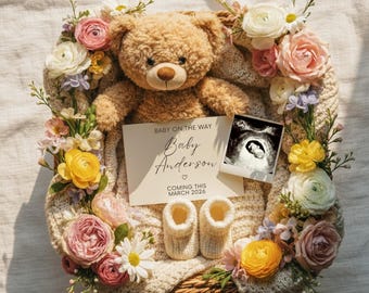 Spring Pregnancy Announcement Digital Spring Baby Reveal Announcement Easter Baby Reveal Flower Gender Neutral Baby Announce Social Media