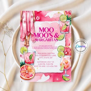 Mumu Margaritas Invitation Digital Pajama Party Invite Ladies Night Bachelorette Party Invite Pink Moo Moos Invitation Girls Night Party