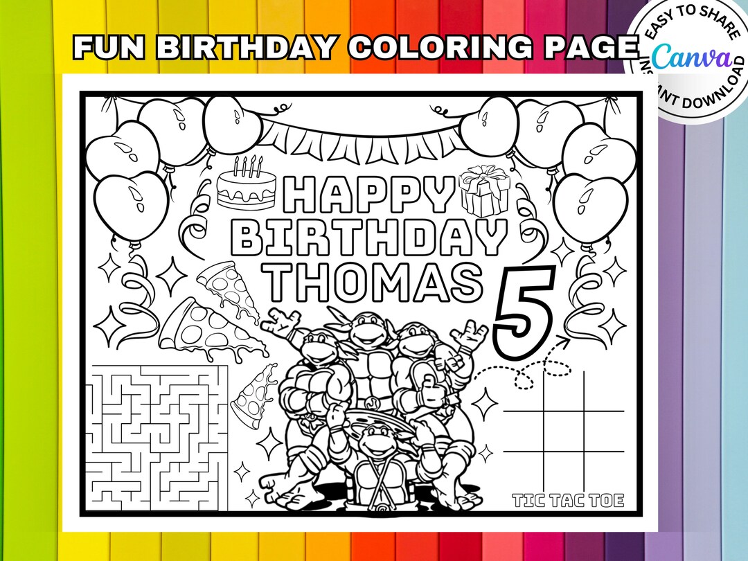 Ninja Turtle Birthday Coloring Page Placemat Tmnt Ninja Turtle Birthday ...
