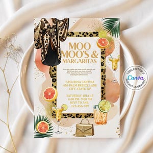 moo moo dress party invitations Moo Moos and Margaritas Invitation 5x7 Editable Girls Night Invite Cocktail Party Bachelorette Fiesta Birthday Digital Download Printable