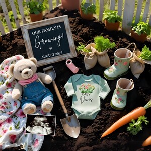 Gartenarbeit Schwangerschaftsankündigung Sommer Frühling Schwangerschaftsankündigung hier sind wir wieder gewachsen Baby Gender Neutral kündigen Social Media Reveal an