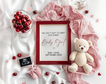It's a Girl Zwangerschapsaankondiging Baby Girl Cherry Aankondiging Social media Digitale zwangerschapsaankondiging It's a Girl Gender Reveal Sister