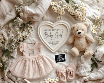 Anúncio de gravidez de menina Anúncio digital de gravidez de menina Bebê Boho Floral Menina Revelação do sexo do bebê Mídia social Irmãzinha chegando Irmãzinha