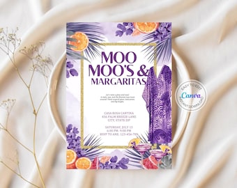 Moo Moos Margaritas Invitation Digital Girls Night Invite Bachelorette Party Pajama Ladies Night Invitation Purple Mumus Brunch Party Invite