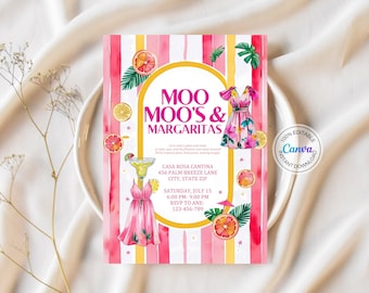 Mumu & Margaritas Invitation Digital Ladies Night Invite Bachelorette Party Pajama Girls Day Party Invitation Pink Moo Moos Invitation