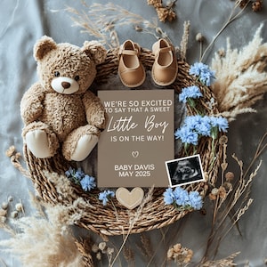 Annuncio di gravidanza "It's a Boy", annuncio digitale di un maschietto, rivelazione del sesso del bambino in blu, annuncio di maternità personalizzato, rivelazione sui social media, annuncio di un maschietto