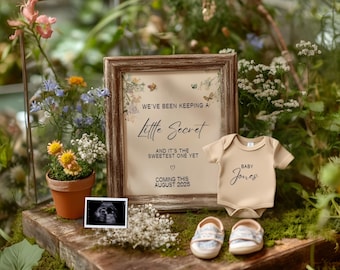 Neutral Pregnancy Announcement Floral Baby Announcement Digital Spring Announcement Social Media Template Pregnancy Gender Reveal Floral