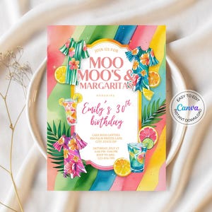 Moo Moos Margaritas Invitation Digital Ladies Night Invite Tropical Bachelorette Party Pajama Girls Night Party Mumu Invitation Brunch Party