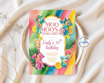 Moo Moos Margaritas Invitation Digital Ladies Night Invite Tropical Bachelorette Party Pajama Girls Night Party Mumu Invitation Brunch Party