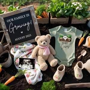 Gartenarbeit Schwangerschaftsankündigung Frühling Babyankündigung hier sind wir wieder gewachsen Babyankündigung geschlechtsneutrale Baby Social Media Reveal