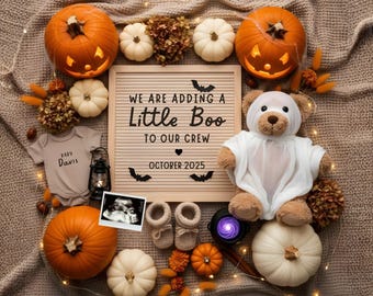 Halloween Pregnancy Announcement Digital October Baby Announcement Little Boo Baby Halloween Announcement Neutral Gender Social Media Reveal