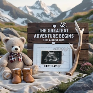 Adventure Pregnancy Announcement Digital Hunting Baby Announcement Camping Pregnancy Mountain Baby Reveal Gender Neutral Baby Social Media