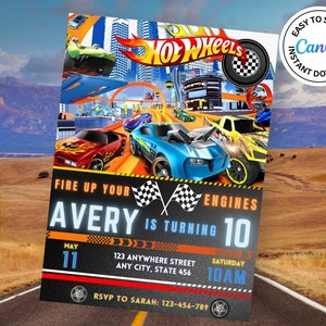 Editable hot cars birthday invitation race cars invitation race car birthday invitation wheel birthday invitation hot cars invitation racing