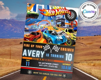 Editable hot cars birthday invitation race cars invitation race car birthday invitation wheel birthday invitation hot cars invitation racing