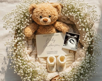 Neutral Pregnancy Announcement Digital Gender Neutral Baby Reveal Announcement Simple Baby Reveal Minimalist Teddy Bear Instant Download