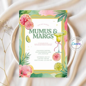 Moo Moos and Margaritas Invitation Digital Ladies Night Invite Tropical Bachelorette Party Pajama Girls Night Party Invitation Mumus Glam