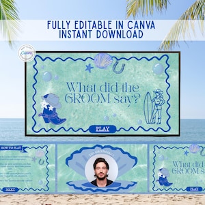 What Did The Groom Say Coastal Cowgirl Bachelorette Games Groom Trivia Last Toast on the Coast Bach Drinking Game Beach Hens Party Trivia