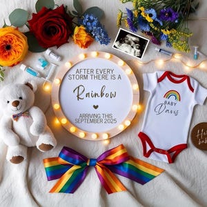 Rainbow Pregnancy Announcement Digital Rainbow Baby Reveal ivf Pregnancy Reveal Gender Neutral Baby Announcement Social Media Template