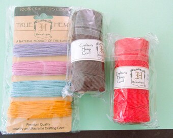 HEMP Crafter's Cord 3 pk Brown & Red rolls, Variety card. Hemptique 20 lb, Good for bracelets, jewelry, macramé, crafts.