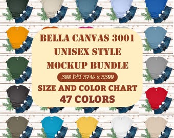 Bella Canvas 3001 Unisex T-shirt Flat Lay Mockup Bundle 300 DPI High Resolution, Bella Canvas 3001  T-shirt Mockup Bundle Real Shirt Images