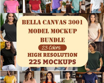 Bella Canvas 3001 T-Shirt Model Mockup Bundle, Bella Canvas 3001 T-shirt Female Model Mockup Bundle, Bella Canvas 3001 Mega Mockup Bundle