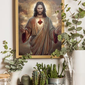 Sacred Heart of Jesus Digital Art Print | Instant Download | Religious Wall Art