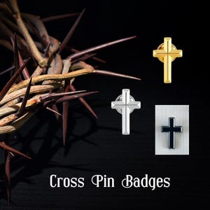 Metall Kreuz Pin: Silber, Gold oder Gun Metal (Schwarz) Religiöse Anstecknadel