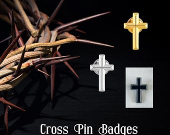 Metalen kruisspeld: zilver, goud of gun metal (zwart) religieuze reversspeld