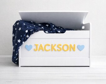 Personalised Wooden Toybox Large Girls Boys Children Customised With Safety Hinge