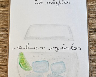 Lustige Aquarellkarte Gin