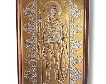 Icona Bizantina Di San Giorgio In Legno - Arte Religiosa Greco-Ortodossa Da Appendere, Decorazione Parete